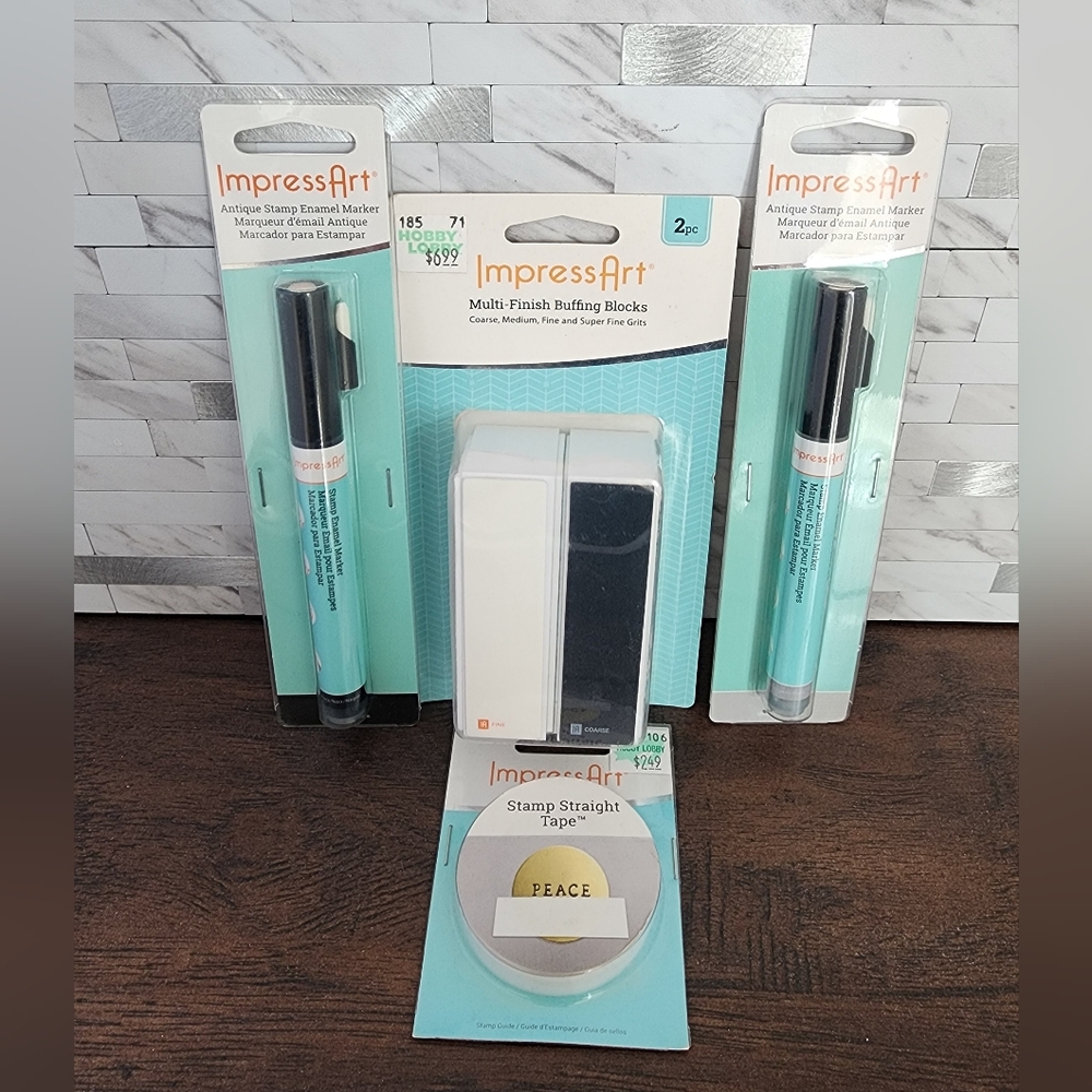 Impress Art Stamp Straight Tape, Multi-Finish Buffing Block, Enamel Markers